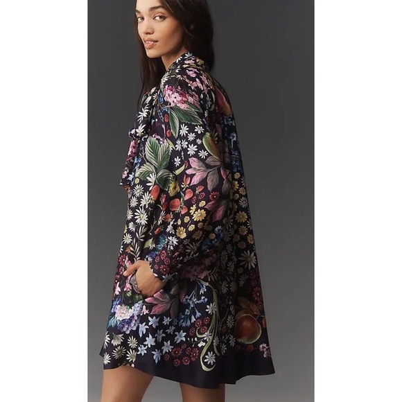 NWT ANTHROPOLOGIE MAEVE XS The Caroline Tie-Neck Dress navy floral Cottagecore - Picture 4 of 6